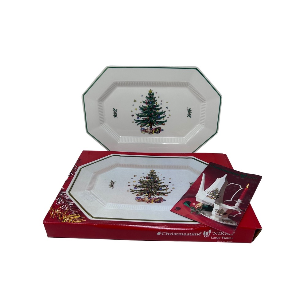 Nikko Christmastime Large Platter Octagonal Christmas Tree‎ Serving Tray 16 inch